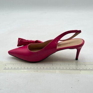 XYD Pink Cute Slingback Pumps Kitten Heels Pointed Toe Bow Knot Dating Shoes